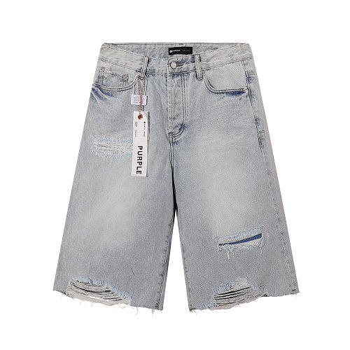 Purple Brand Men Light Blue Distressed Denim Shorts