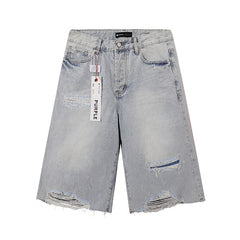Purple Brand Men Light Blue Distressed Denim Shorts