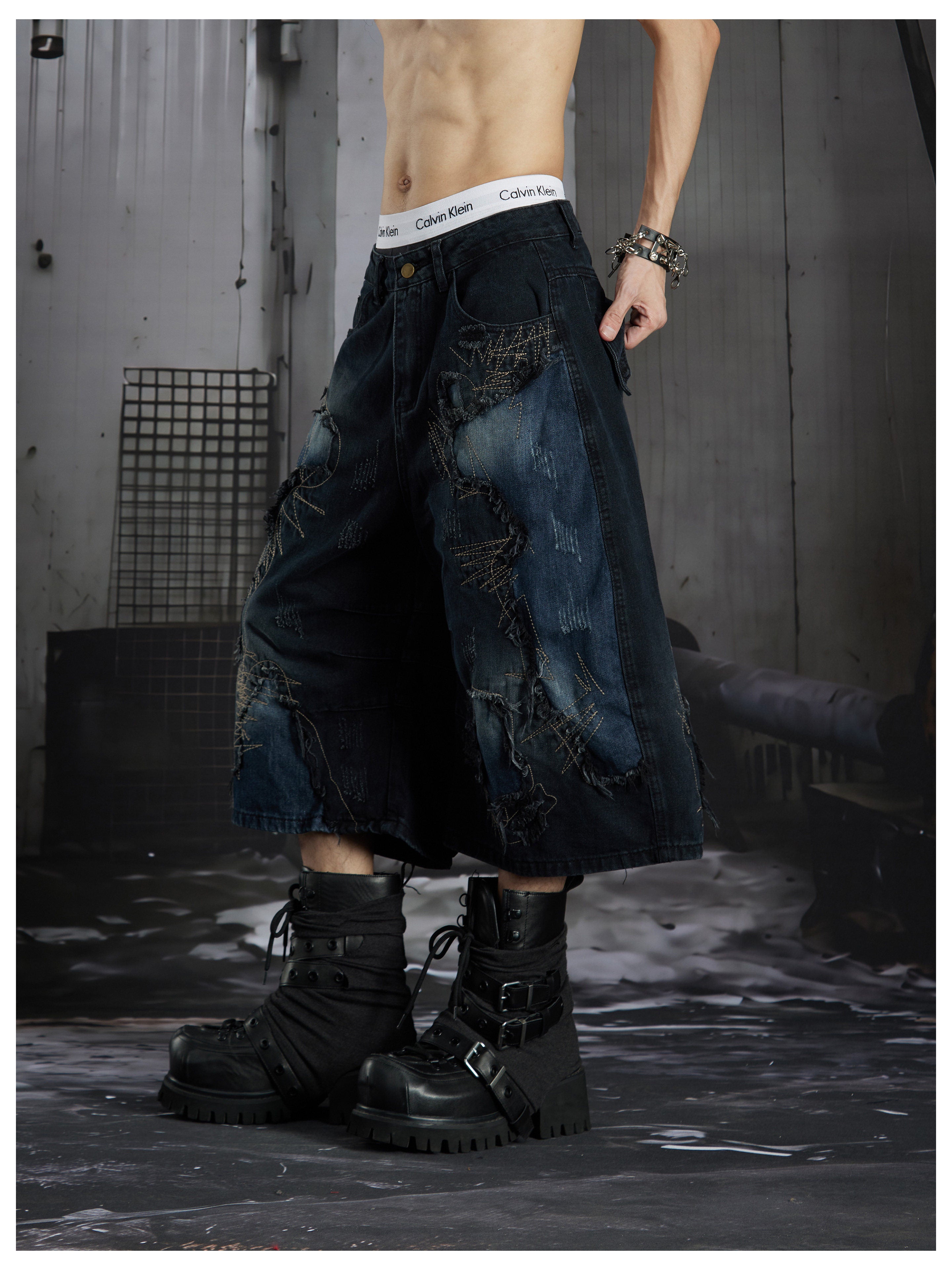 NOMANIAI Wasteland patchwork washed denim jeans