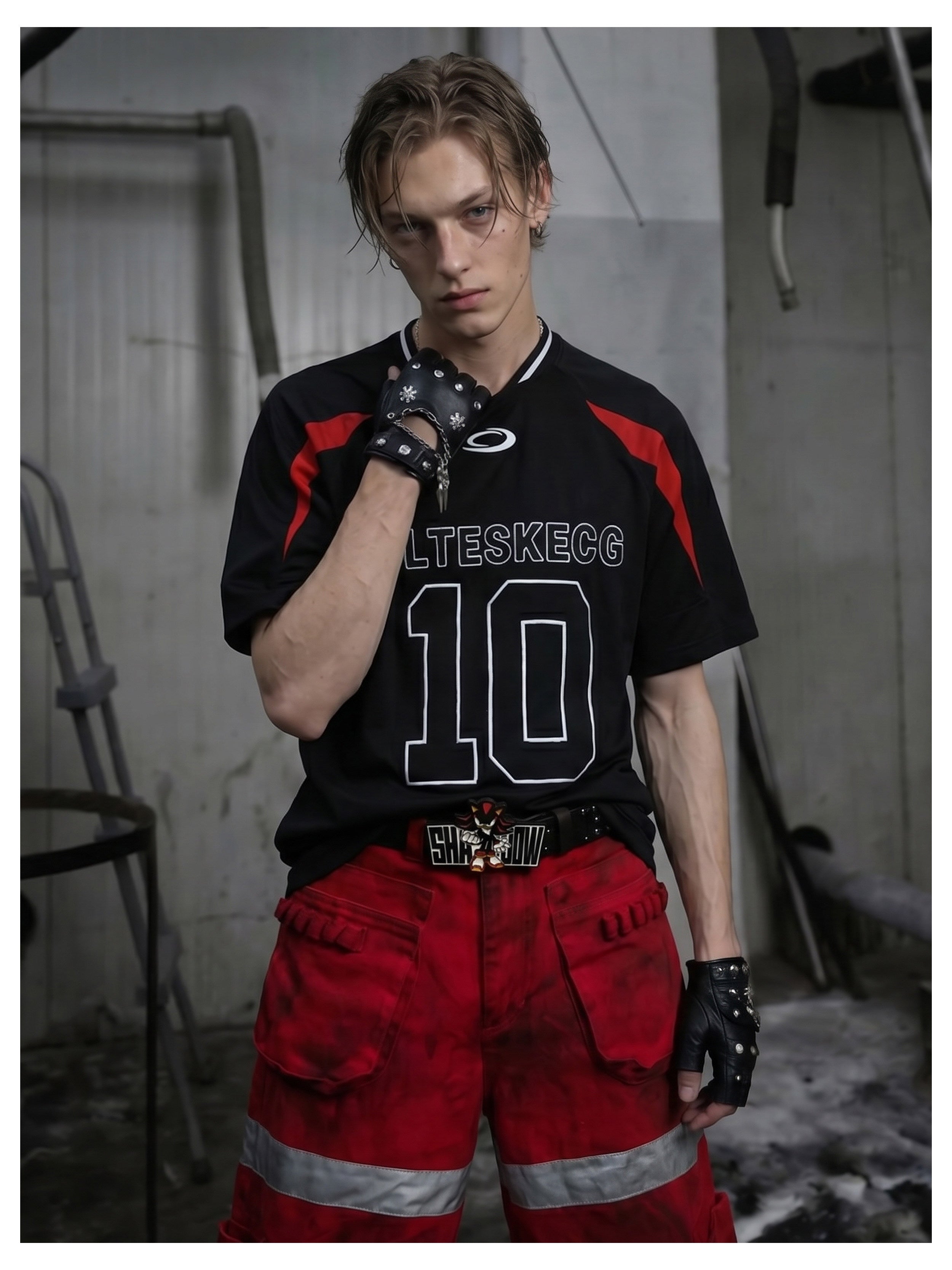 NOMANIAI Full embroidery Jersey sporty style with contrasting colors T-shirt
