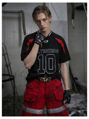 NOMANIAI Full embroidery Jersey sporty style with contrasting colors T-shirt