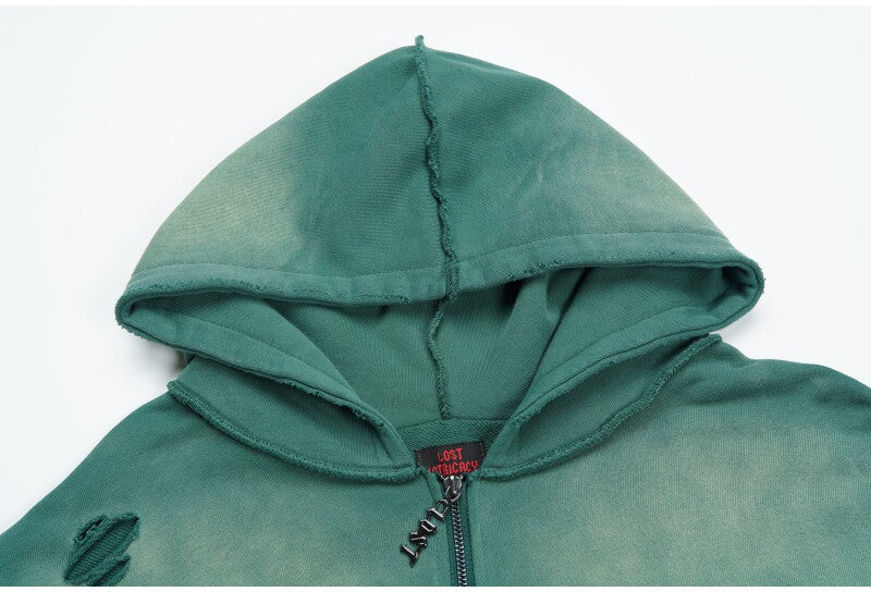 Lost Intricacy Casual Beaded Hole-Open Hoodie