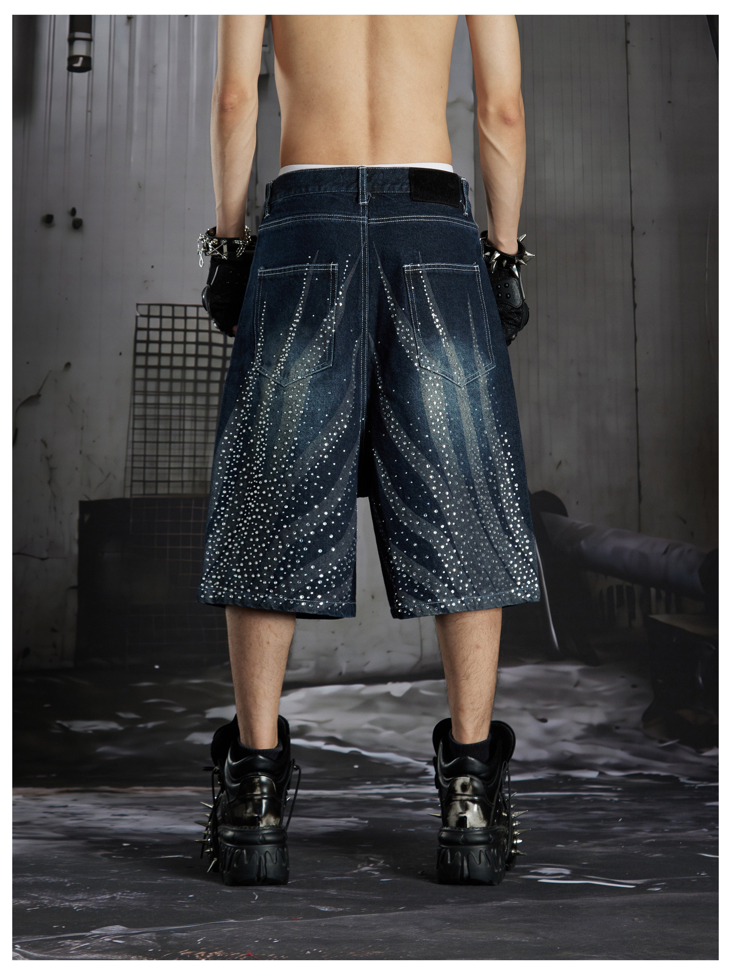 NOMANIAI Washing water distressed loose beaded seven-inch pants