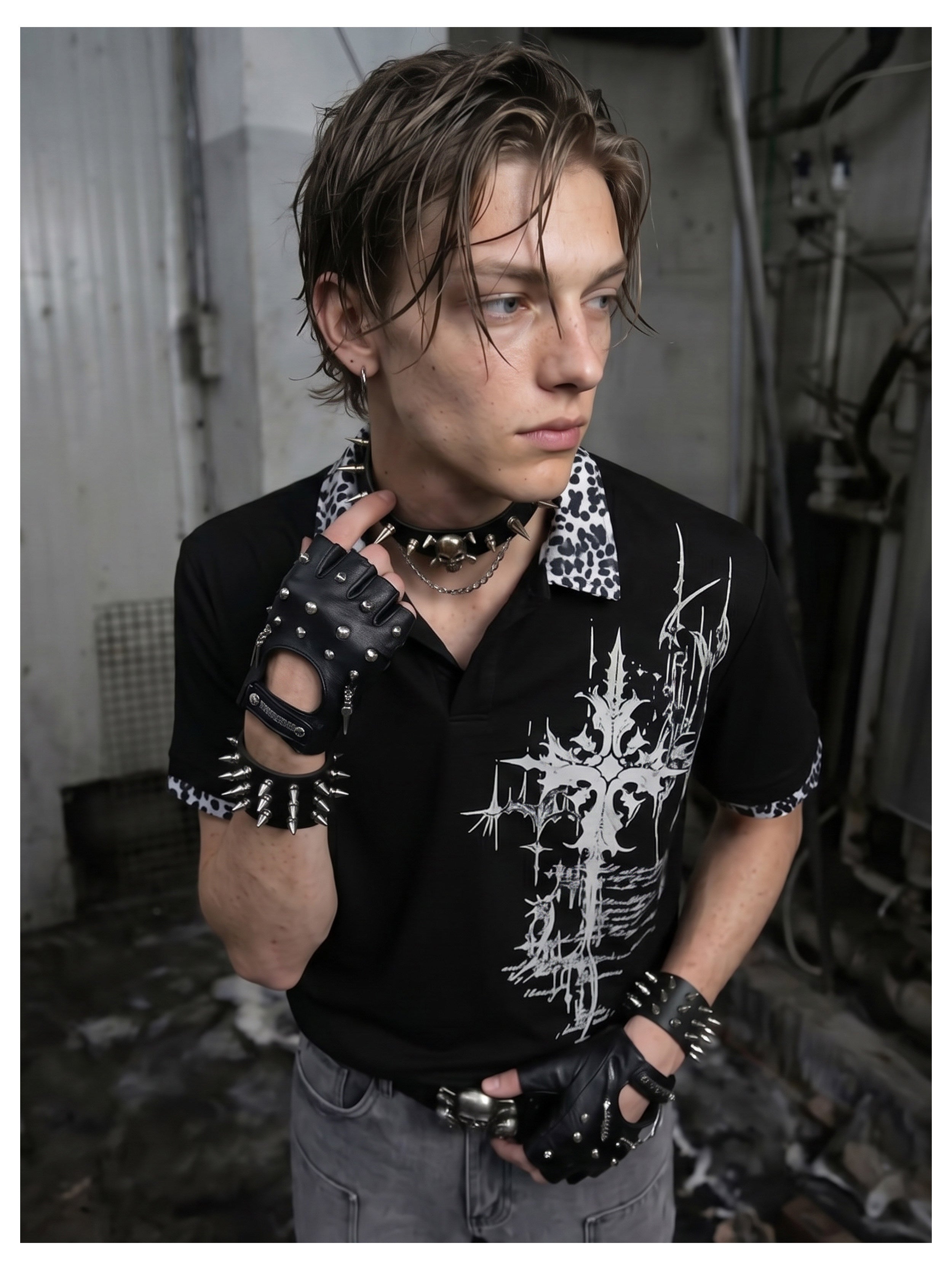 NOMANIAI Lightya Streetwear Y2K Leopard Print Collarless T-Shirt