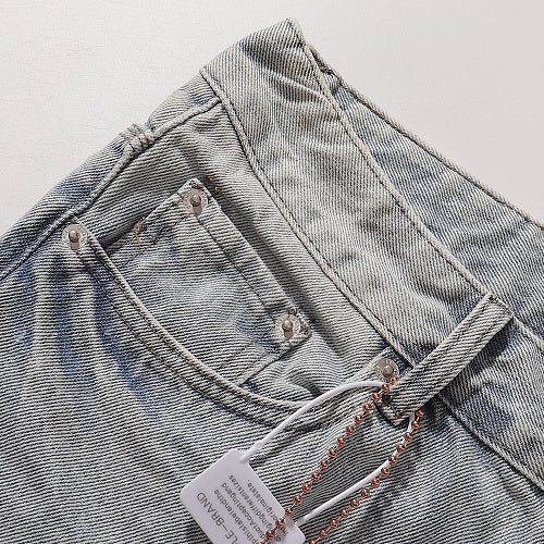 Purple Brand Men Light Blue Distressed Denim Shorts