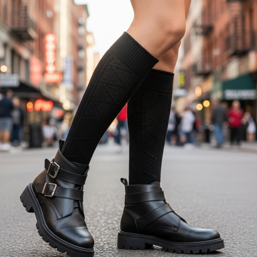 Premium Organic Cotton Knee-High Socks - Guaranteed Non-Slip Fit - Black
