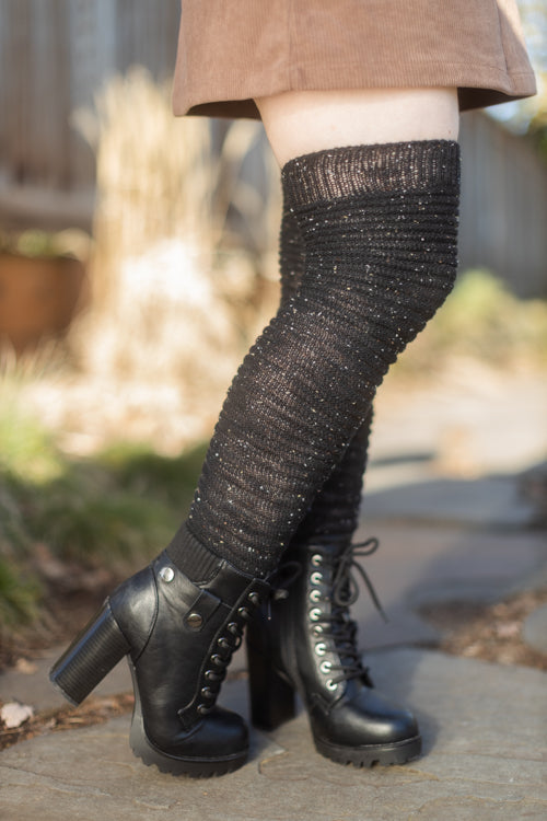 Slinky Tweed Knit Thigh High Socks