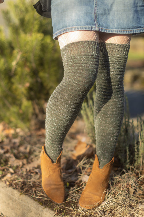 Slinky Tweed Knit Thigh High Socks