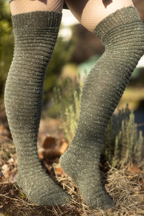 Slinky Tweed Knit Thigh High Socks