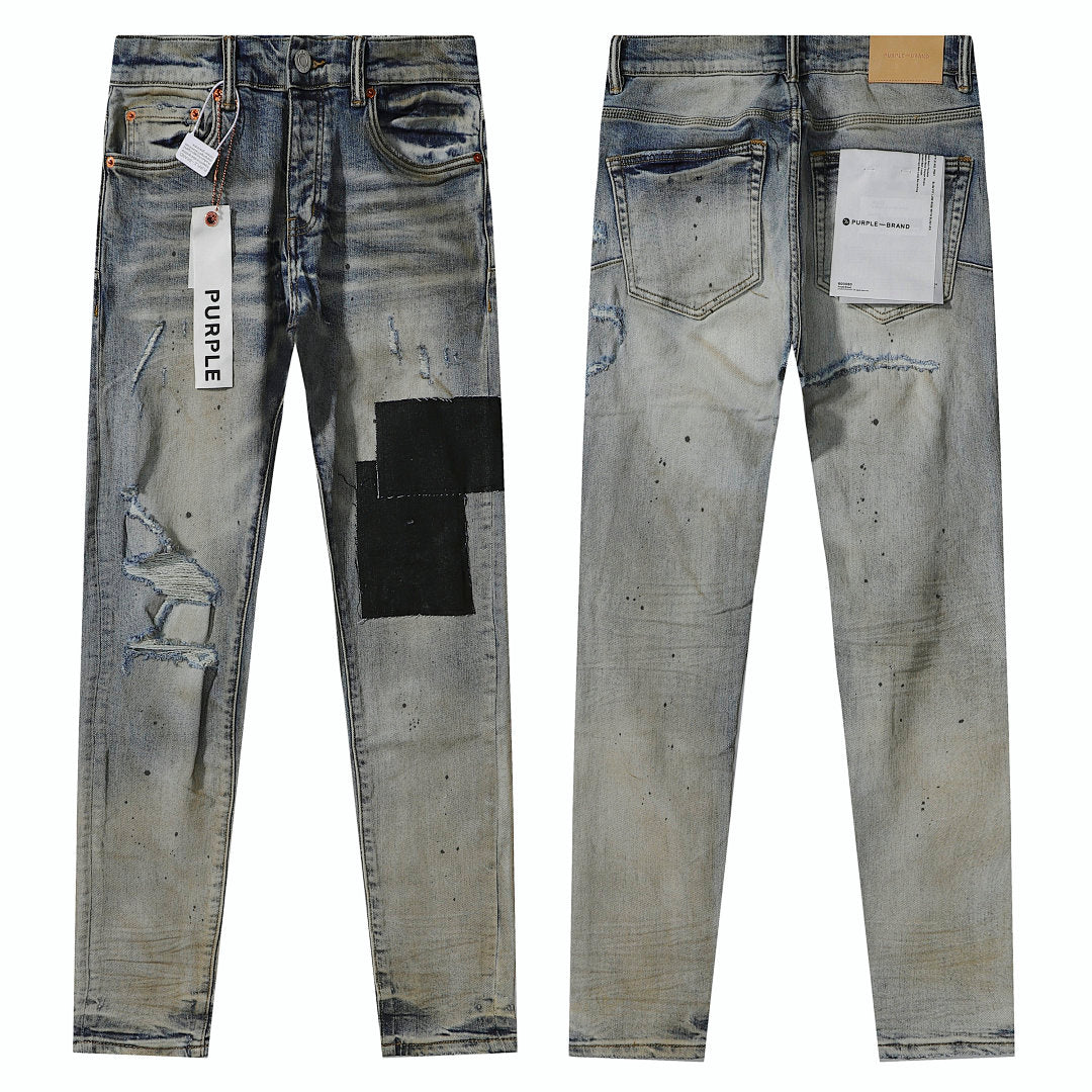 Purple Brand Mud Wash Patchwork Distressed Denim Jeans