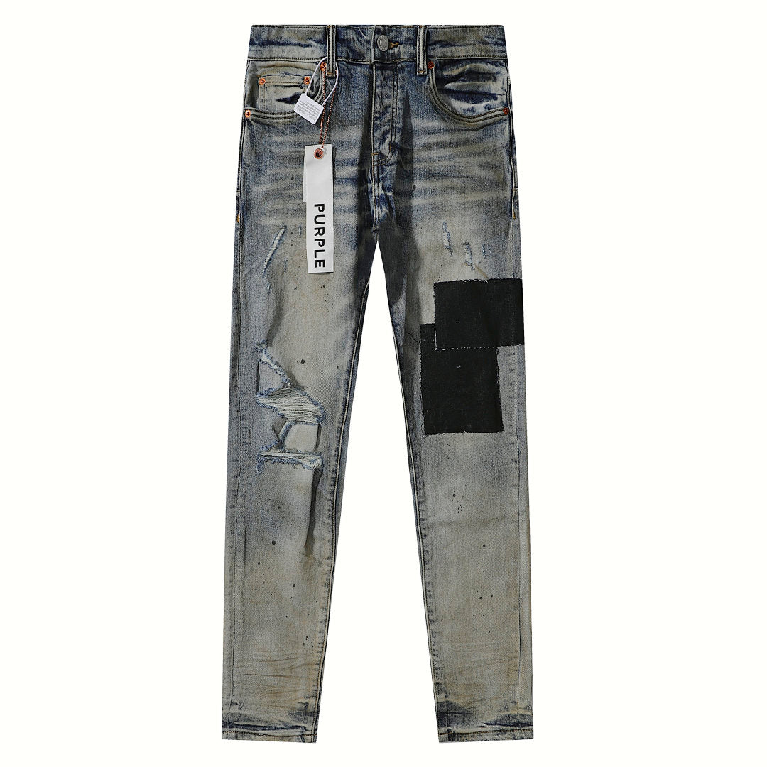 Purple Brand Mud Wash Patchwork Distressed Denim Jeans