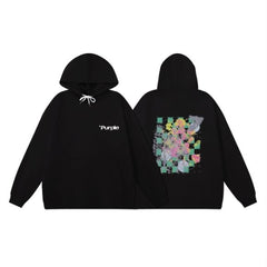 Purple Brand Men Black Abstract Graphic Pullover Hoodie