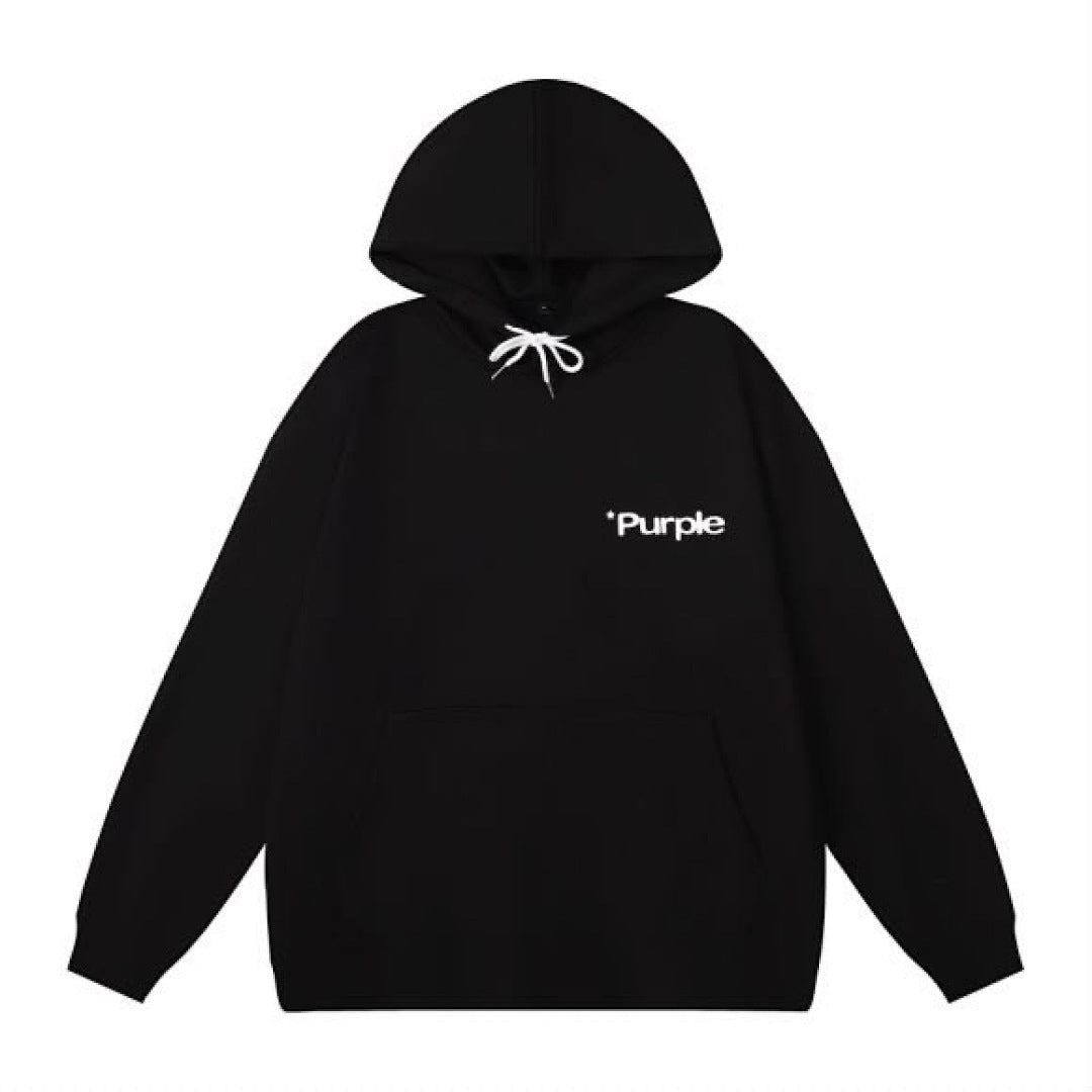 Purple Brand Men Black Abstract Graphic Pullover Hoodie