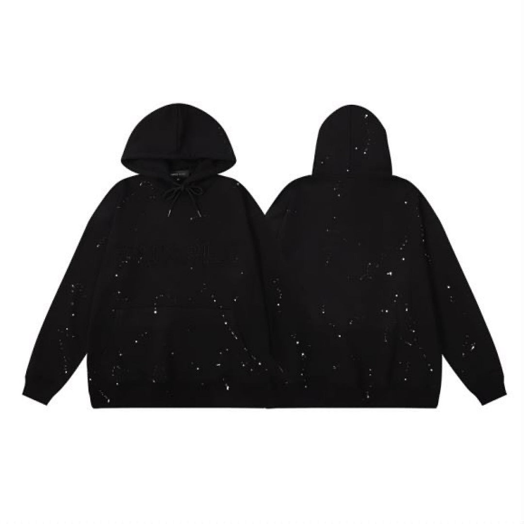 Purple Brand Men Black Paint Splatter Pullover Hoodie