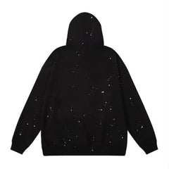 Purple Brand Men Black Paint Splatter Pullover Hoodie