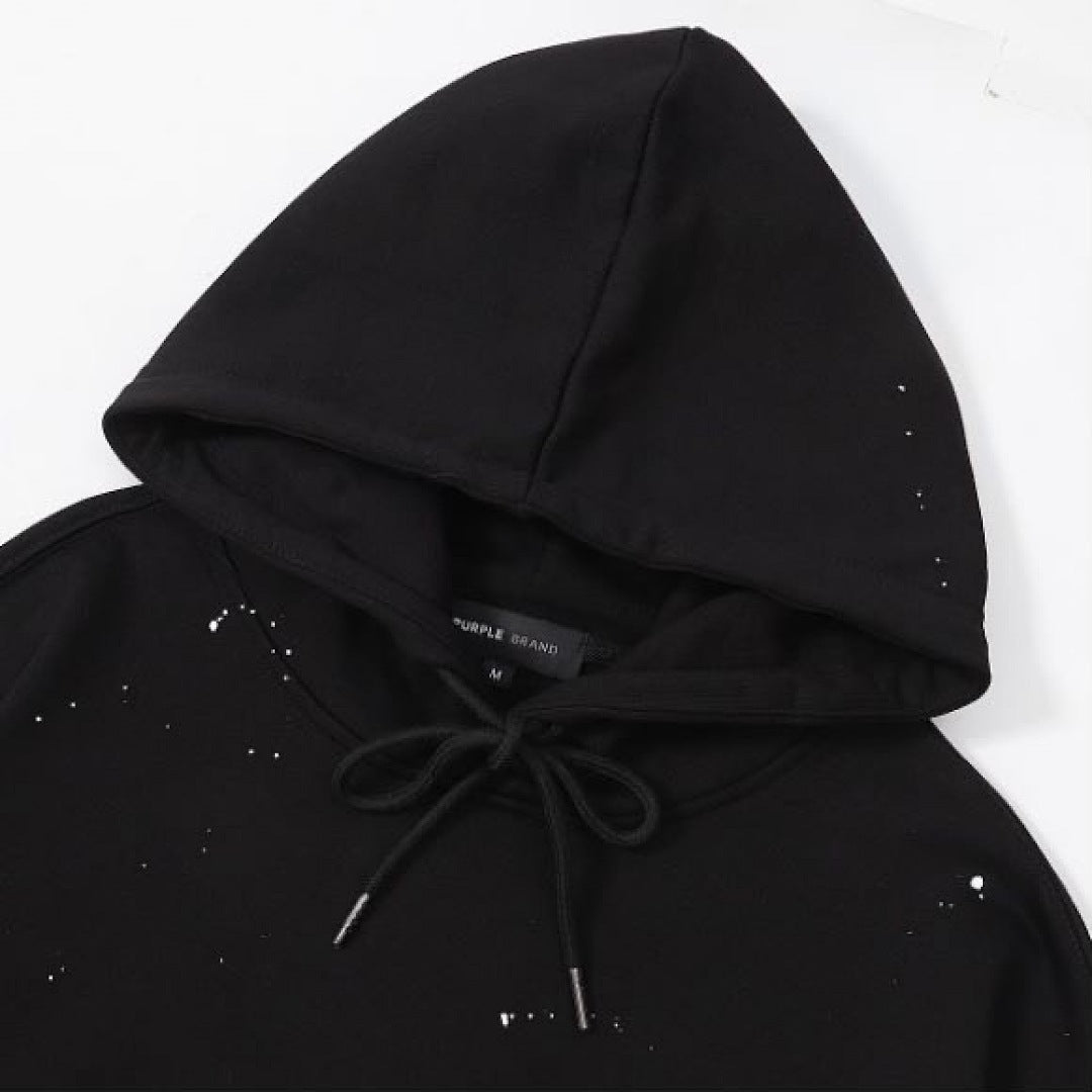 Purple Brand Men Black Paint Splatter Pullover Hoodie