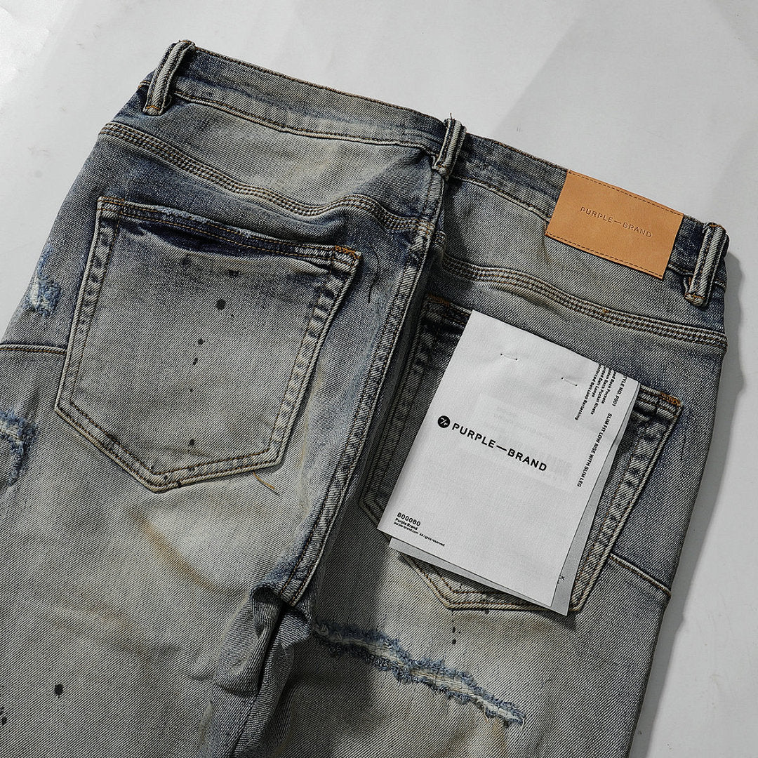 Purple Brand Mud Wash Patchwork Distressed Denim Jeans