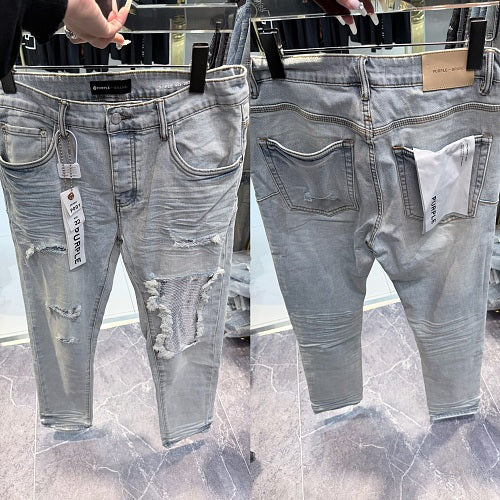 Purple Brand Men Blue Denim Luxury Streetwear Jeans
