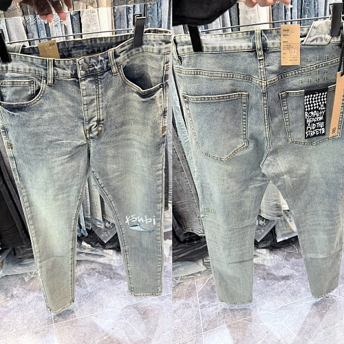Ksubi Men Knee Distressed Slim Denim Jeans