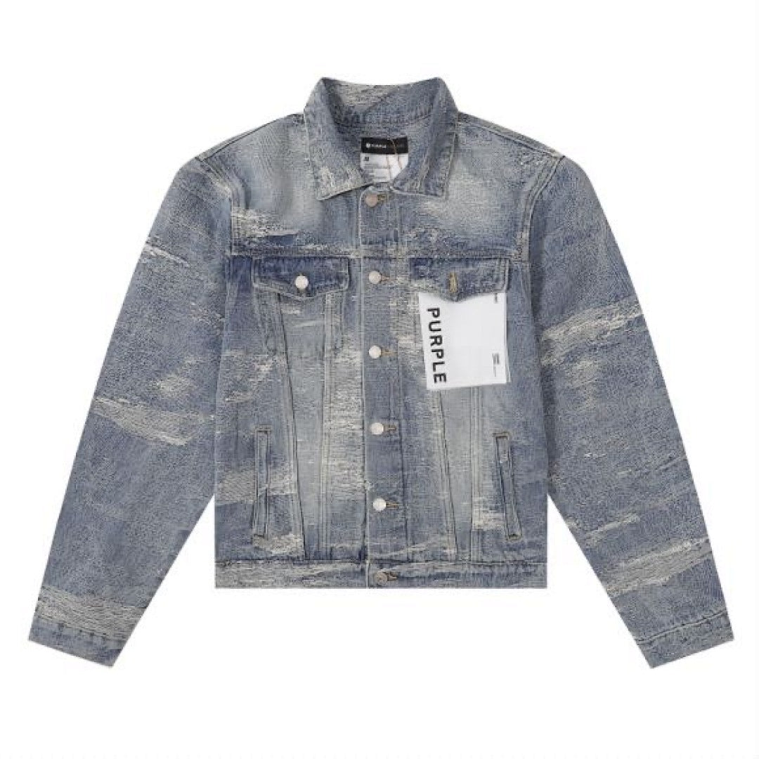 Purple Brand Vintage Distressed Paint Splatter Denim Jacket