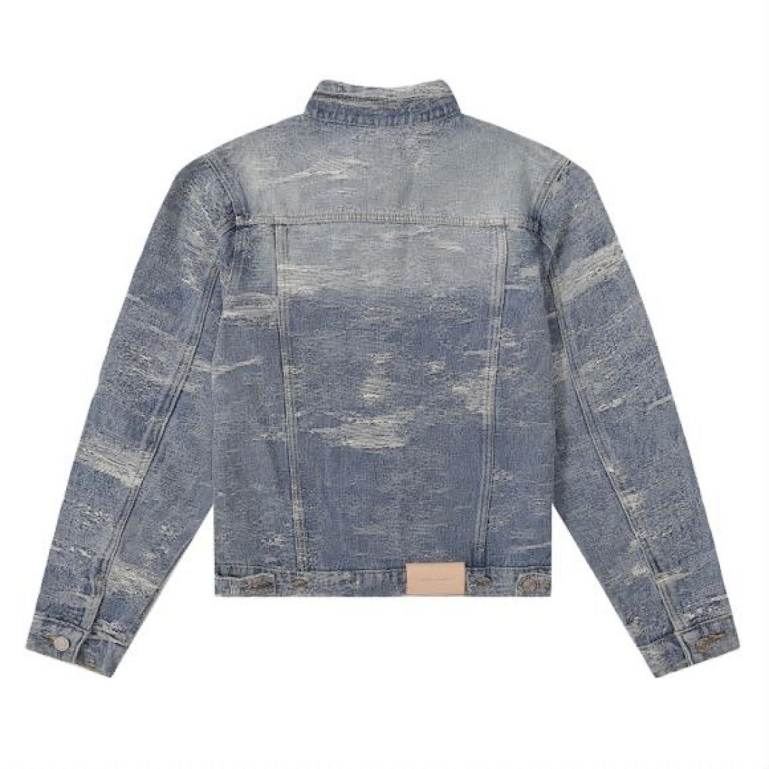 Purple Brand Vintage Distressed Paint Splatter Denim Jacket