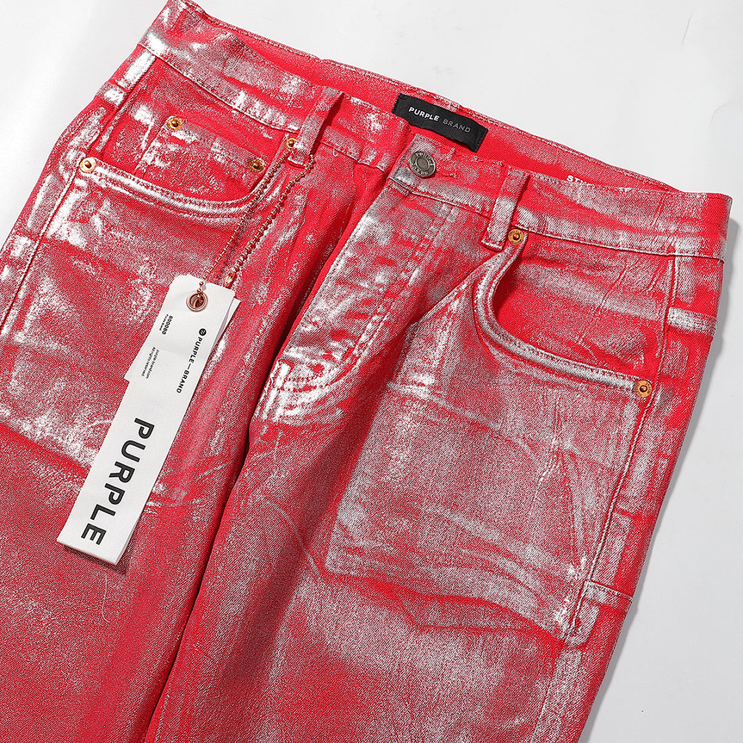Purple Brand Metallic Red Foil Coated Denim Jeans