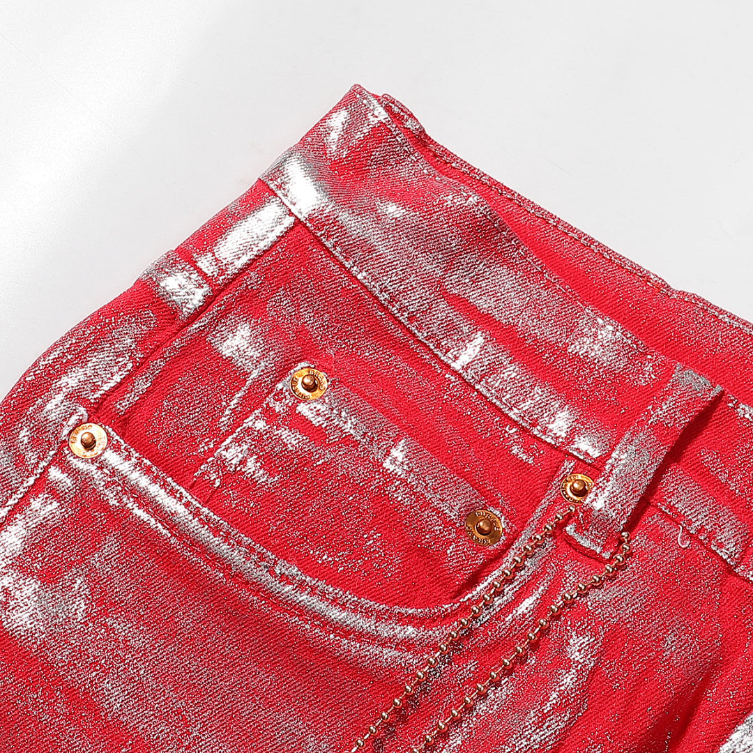 Purple Brand Metallic Red Foil Coated Denim Jeans