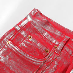 Purple Brand Metallic Red Foil Coated Denim Jeans