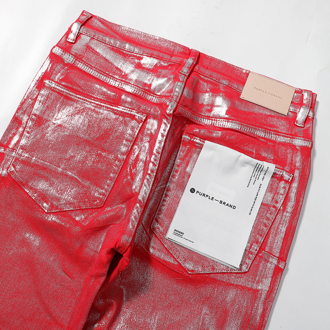 Purple Brand Metallic Red Foil Coated Denim Jeans