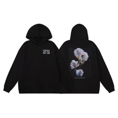 Purple Brand Men Black Floral Graphic Pullover Hoodie