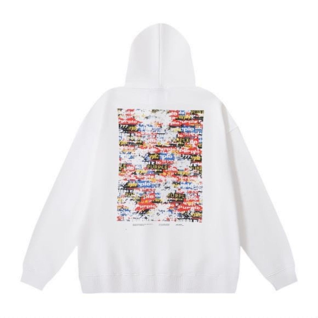 Purple Brand Men White Graphic Collage Pullover Hoodie