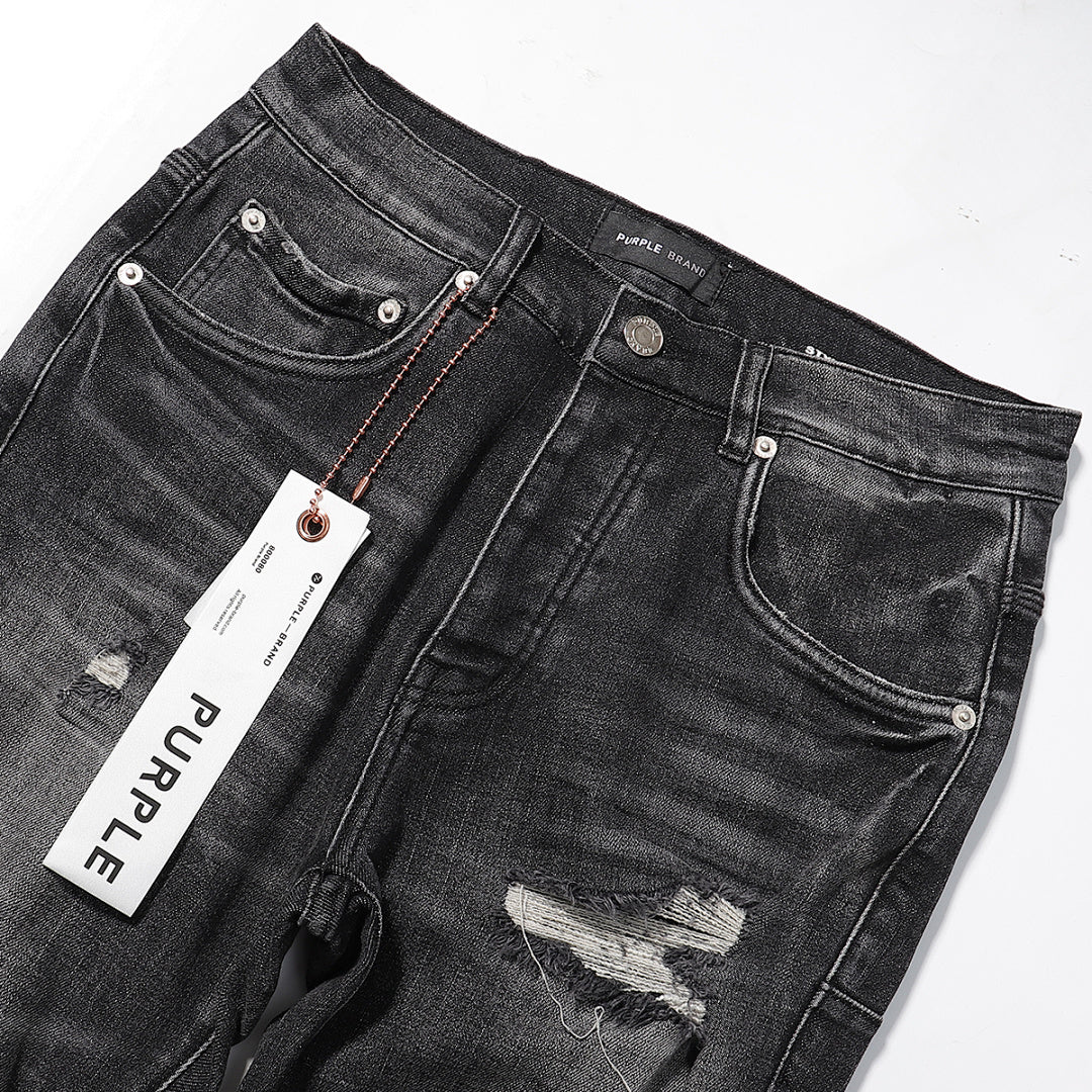 Purple Brand Black Distressed Knee Cut Denim Jeans