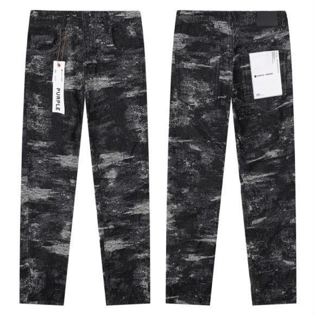 Purple Brand Black Abstract Paint Splatter Denim Jeans