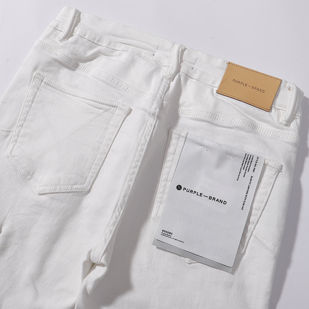 Purple Brand Men White Straight Cargo Denim Pants