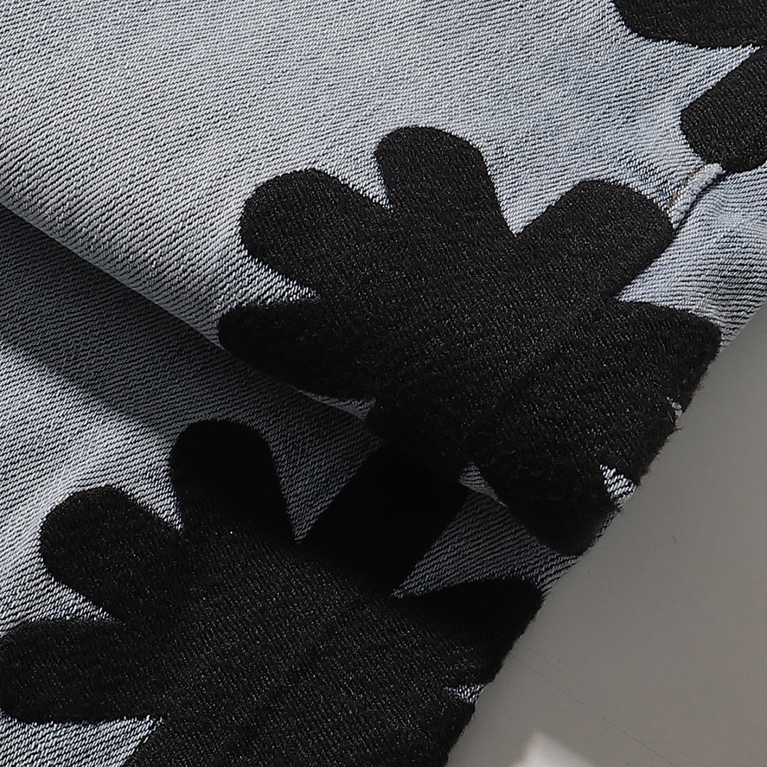 LOST SHDWS Light Wash Black Floral Denim Jeans