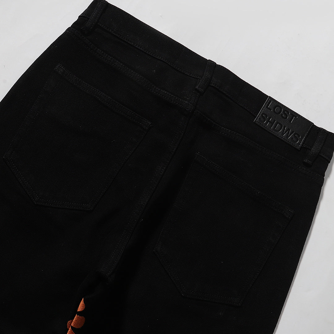 LOST SHDWS Black Rust Orange Floral Denim Jeans