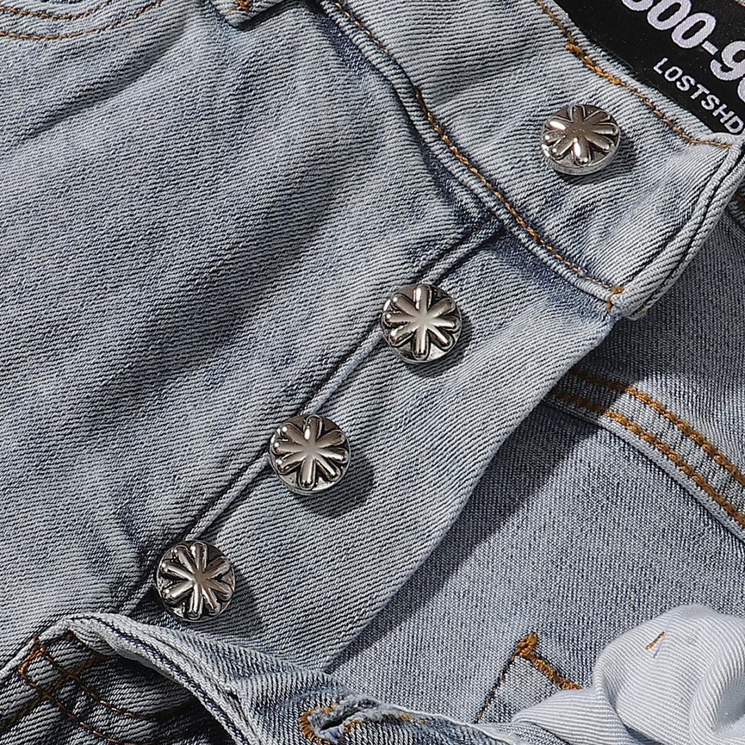 LOST SHDWS Light Wash Black Floral Denim Jeans