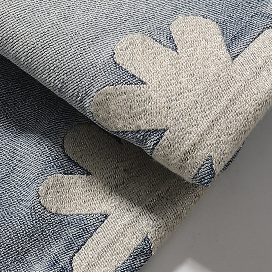 LOST SHDWS Light Wash White Floral Denim Jeans