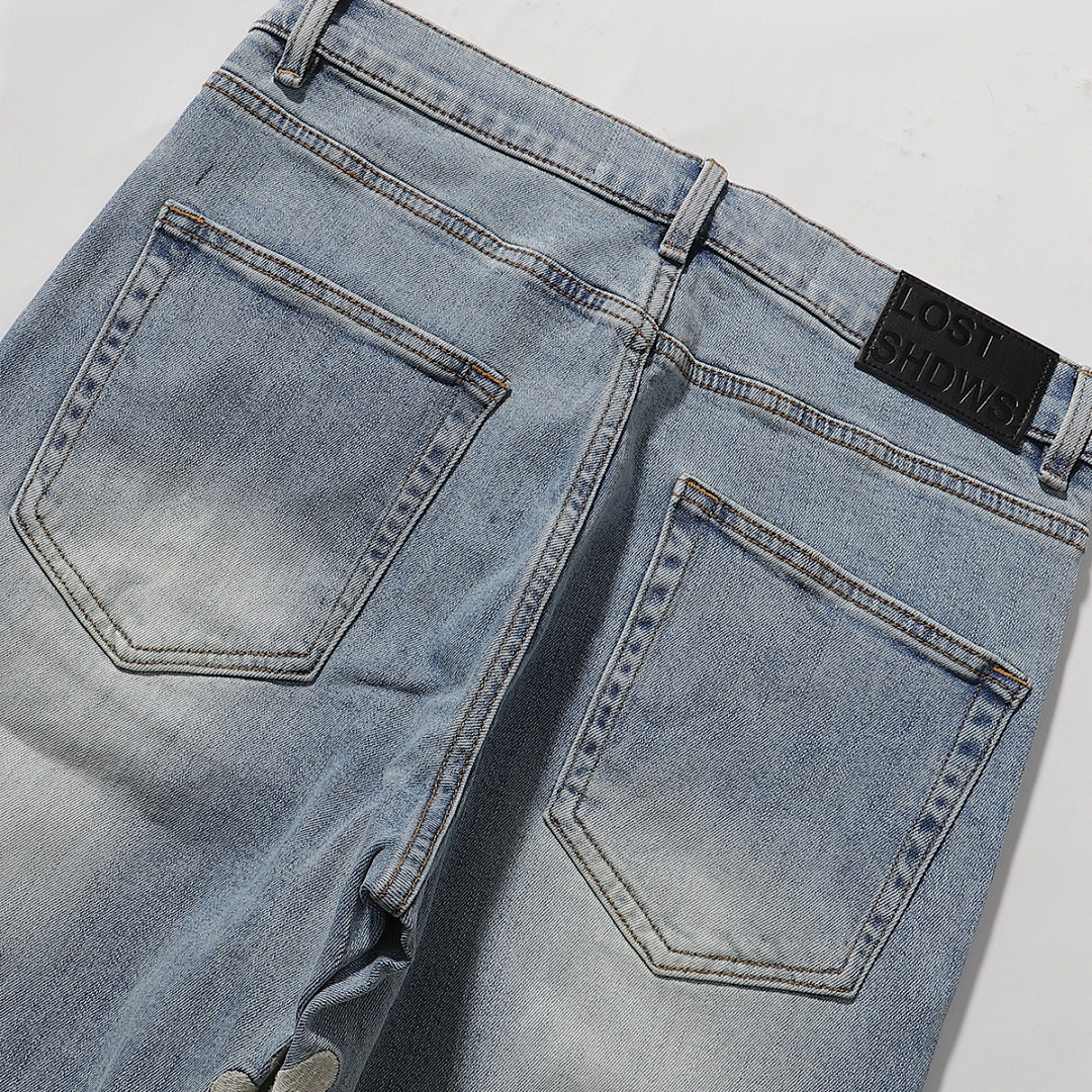 LOST SHDWS Light Wash White Floral Denim Jeans