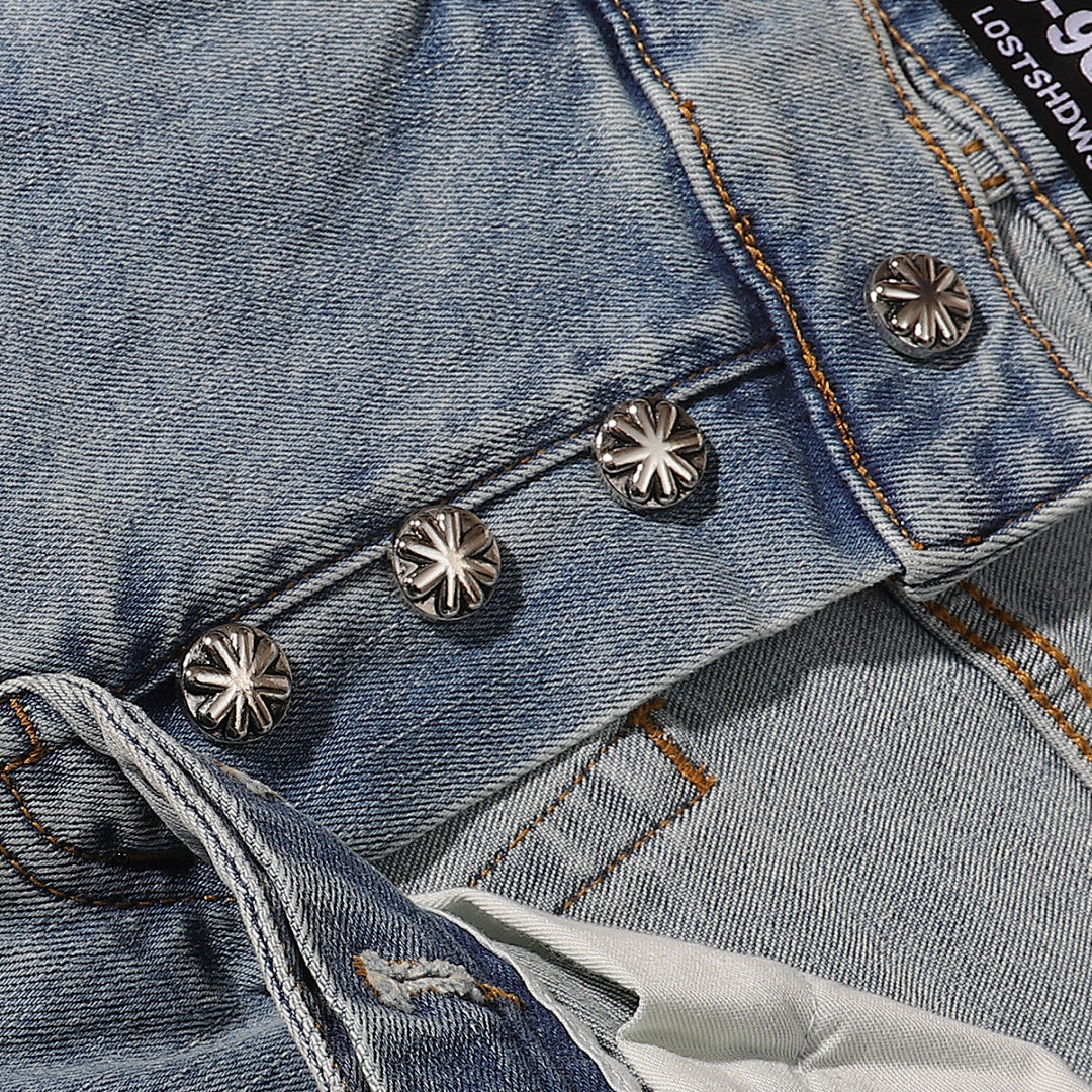 LOST SHDWS Light Wash White Floral Denim Jeans