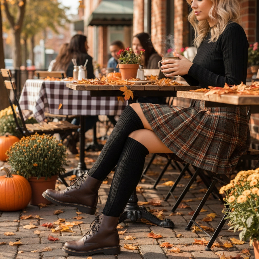 Premium Organic Cotton Knee-High Socks - Guaranteed Non-Slip Fit - Black