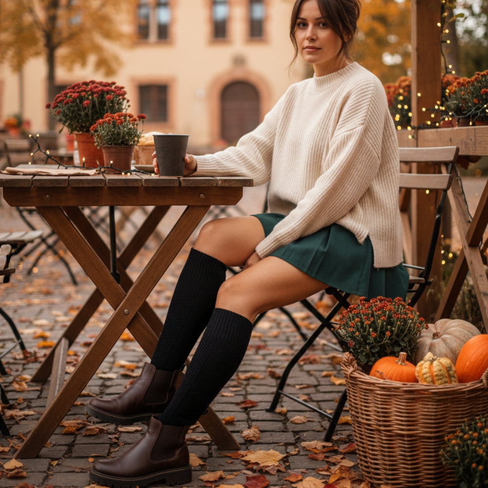 Premium Organic Cotton Knee-High Socks - Guaranteed Non-Slip Fit - Black