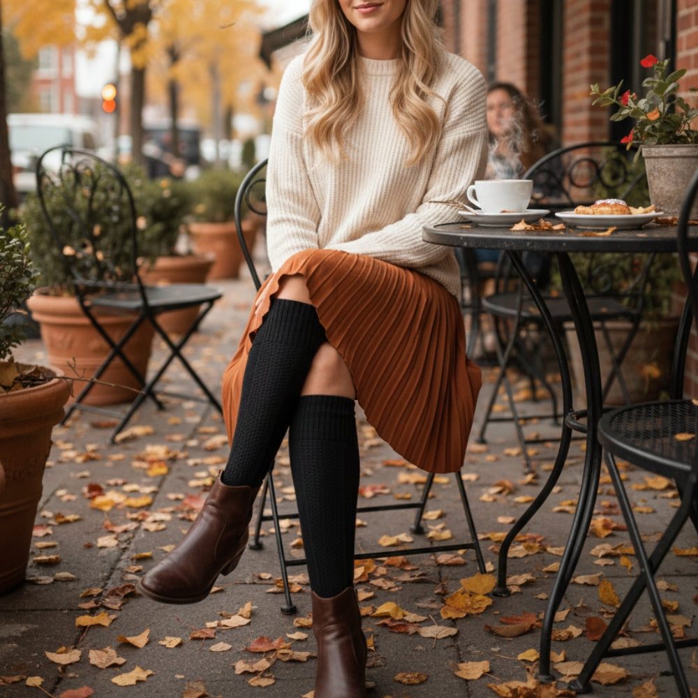 Premium Organic Cotton Knee-High Socks - Guaranteed Non-Slip Fit - Black