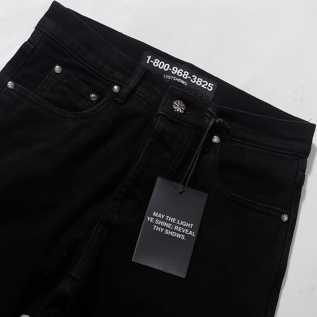 LOST SHDWS Black Off White Floral Denim Jeans