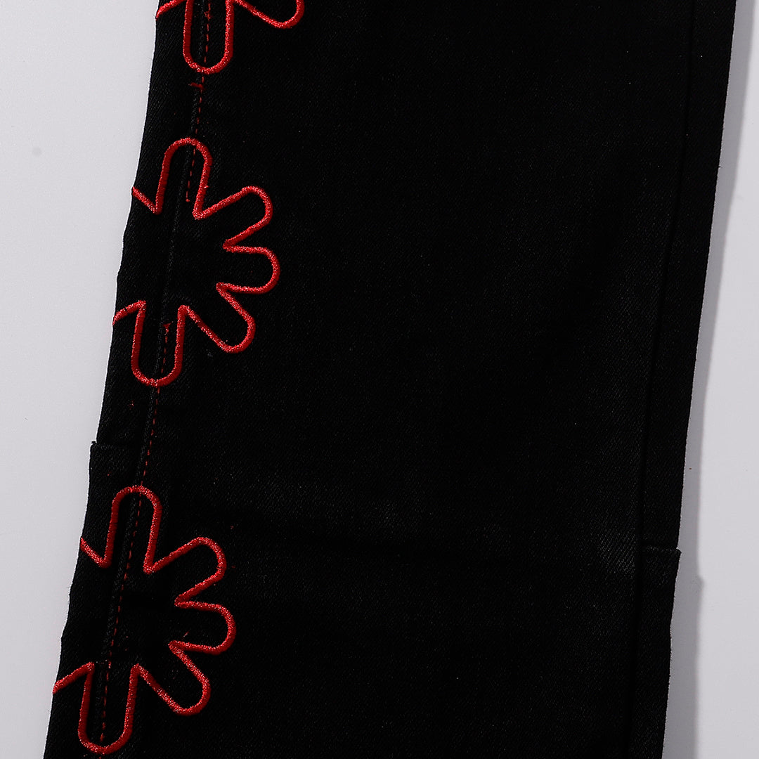 LOST SHDWS Black Red Star Floral Denim Jeans