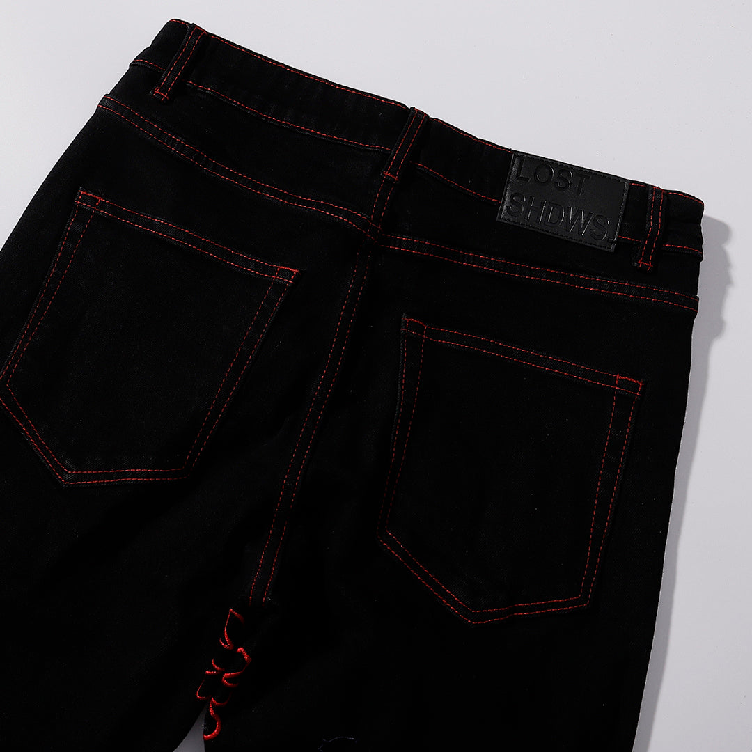 LOST SHDWS Black Red Star Floral Denim Jeans