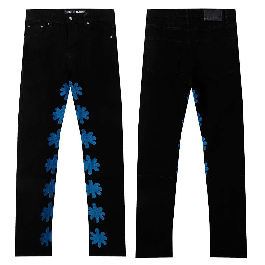 LOST SHDWS Black Electric Blue Floral Denim Jeans