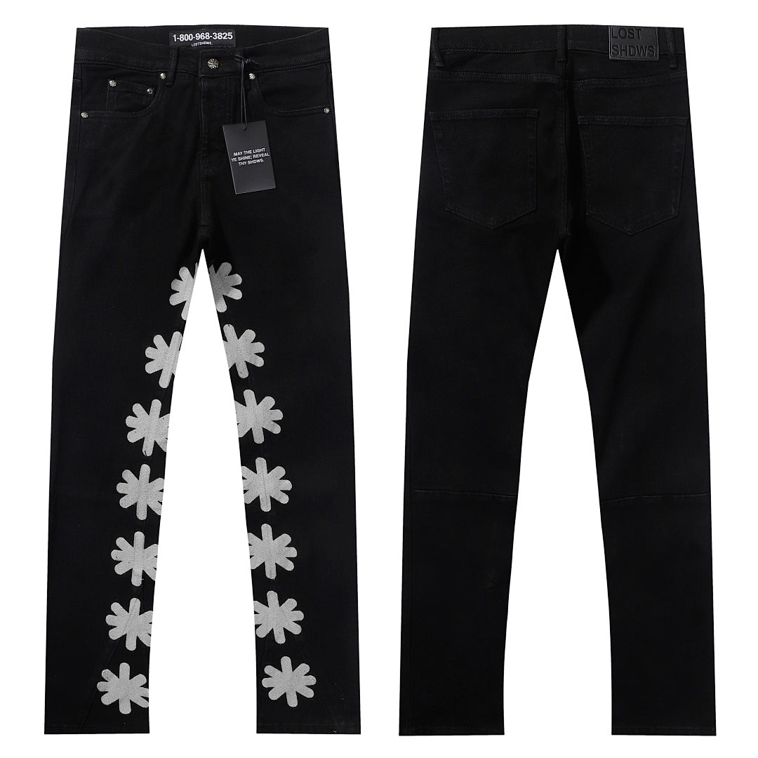 LOST SHDWS Black Off White Floral Denim Jeans