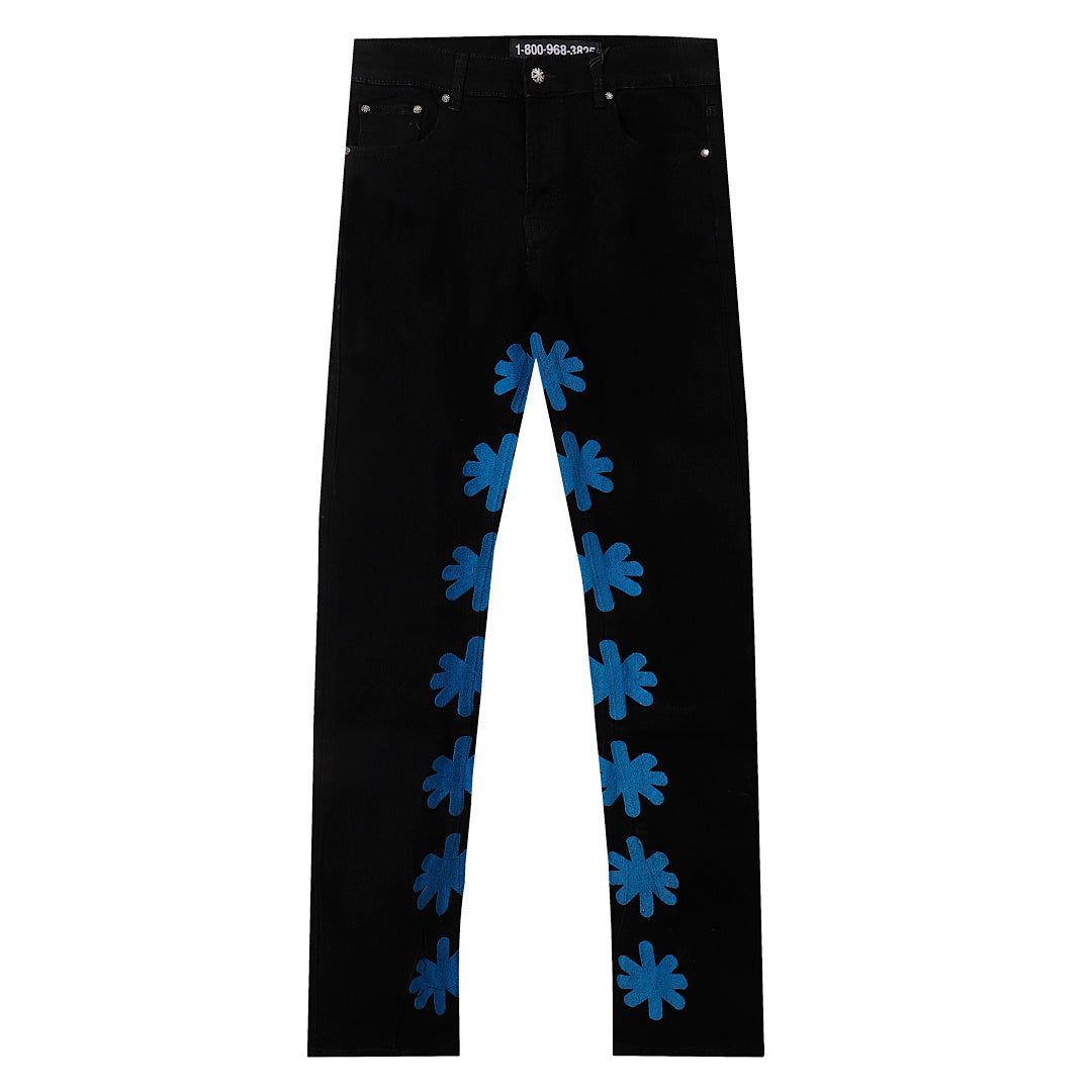 LOST SHDWS Black Electric Blue Floral Denim Jeans