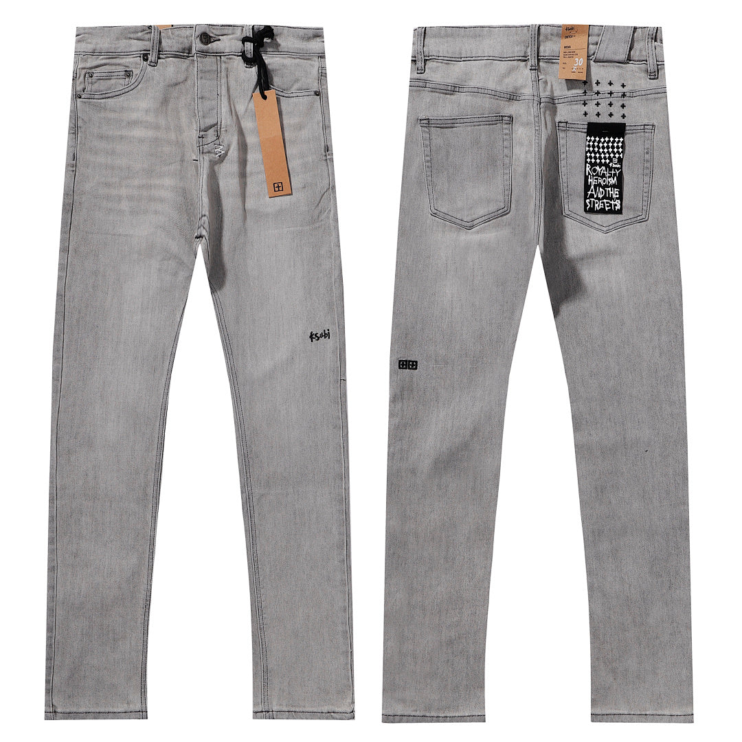 Ksubi Light Grey Acid Wash Denim Slim Jeans